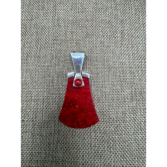 Bold Red Sponge Coral & Sterling Silver Pendant Artisan Modern Design - Picture 1 of 7